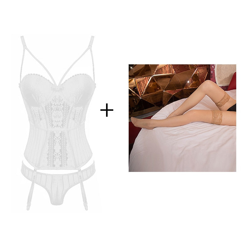 Sexy Fashion Corset Top and Panty Lingerie Set With Stockings