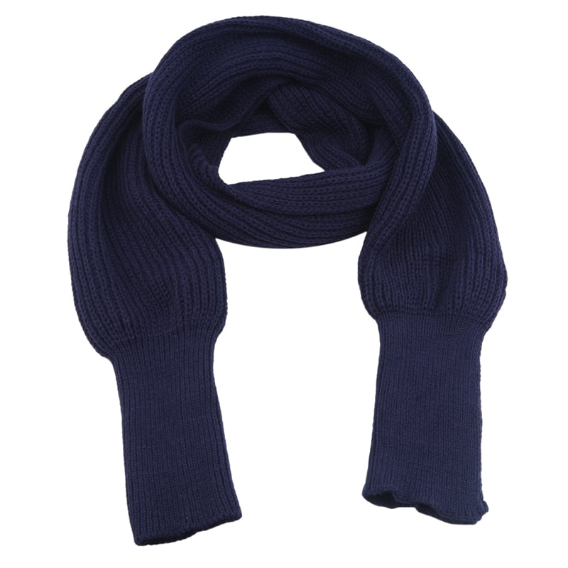  European Style Winter Women Long Scarf With Sleeves Wool Knitted Scarves For Women Thick Warm Casual Shawl High Quality