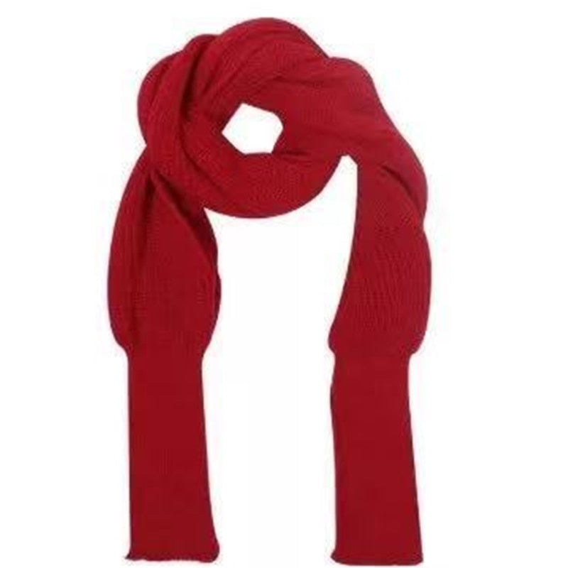  European Style Winter Women Long Scarf With Sleeves Wool Knitted Scarves For Women Thick Warm Casual Shawl High Quality