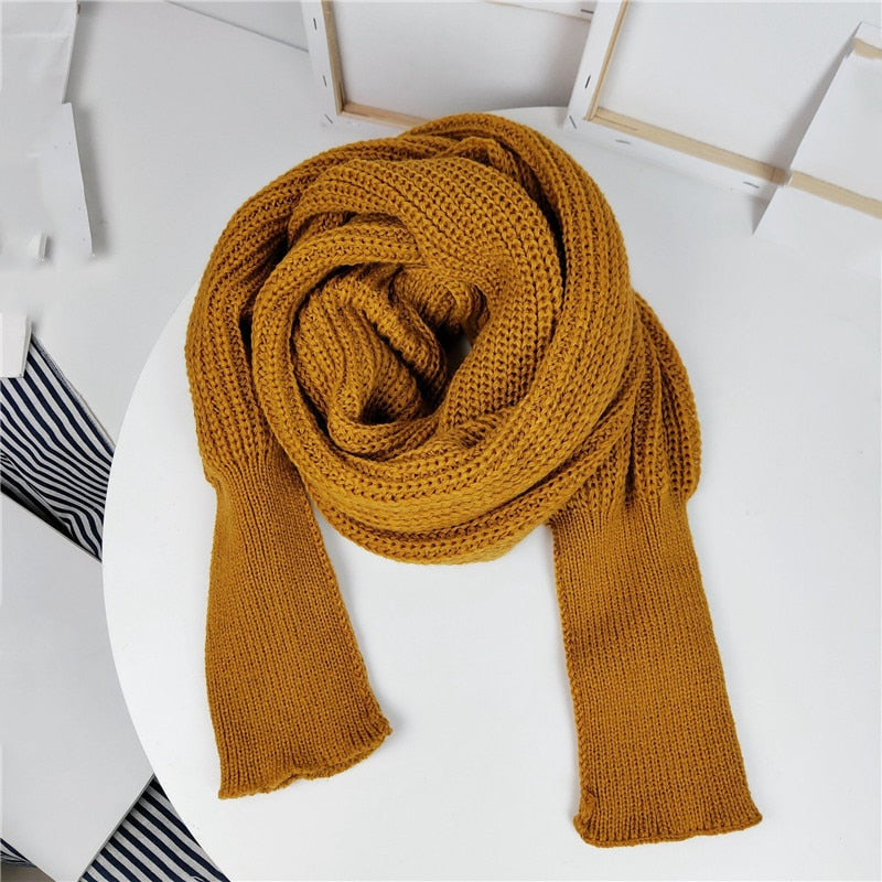  European Style Winter Women Long Scarf With Sleeves Wool Knitted Scarves For Women Thick Warm Casual Shawl High Quality