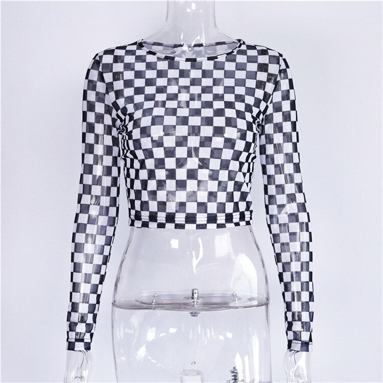 ArtSu Long Sleeve Tshirt Women Hooded Hollow Out Sexy Punk Rock Short Crop Top White T-shirt Fishnet Black Mesh Shirt Clothes