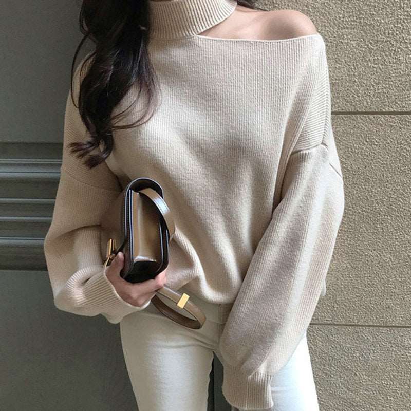 ArtSu Women's Sweaters 2019 New Casual Solid Loose Sweater Bare Shoulders Knitted Pullovers Winter Oversized Sweaters ASSW60310