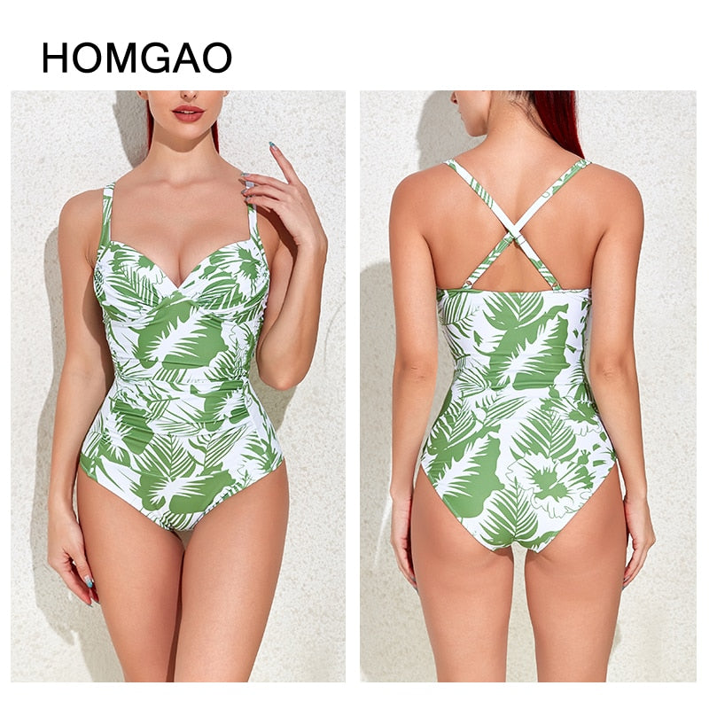 HOMGAO Sexy Push Up Women&#39;s One Piece Swimsuits Large Size Shirred Swimwear Vintage Bodysuit Tummy Control Bathing Suits L-4XL