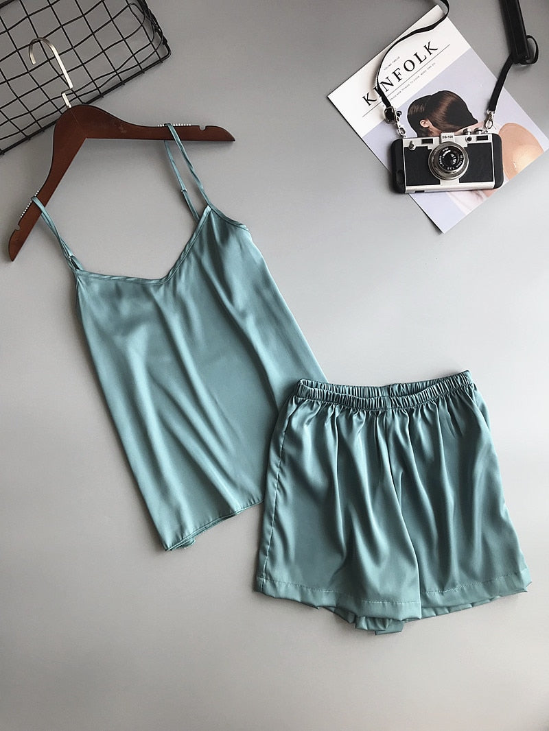 Ice Silk Women’s Summer Camisole and Shorts Sexy Pajama Set