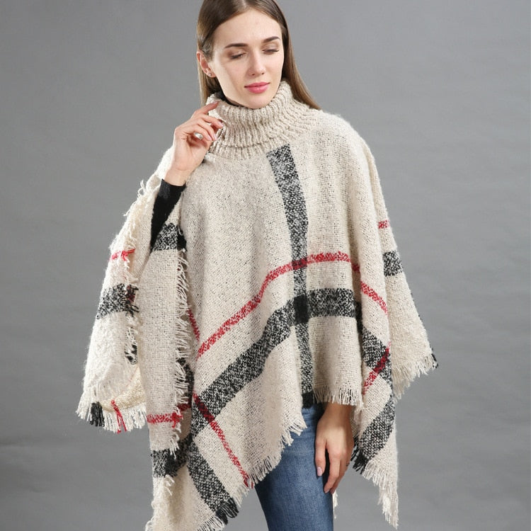 New Designer Ponchos Beach Shawl - Elegant Fringe Tassel Shawls - Classic Plaid Shawl - Autumn Winter Ponchos Capes 2023