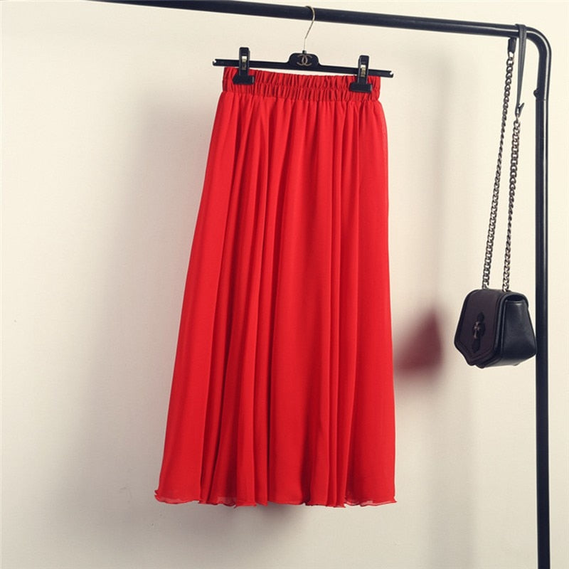 Womens Boho Style 3 Layer Chiffon Long Skirt Female Elegant High Waist Non-transparent Beach Maxi Skirts Saia 2021 Spring SK121