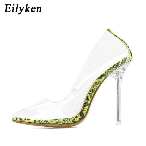 Eilyken Clear PVC Transparent Pumps Sandals Perspex Stilettos High Heels Pointed Toe Women's Nightclub