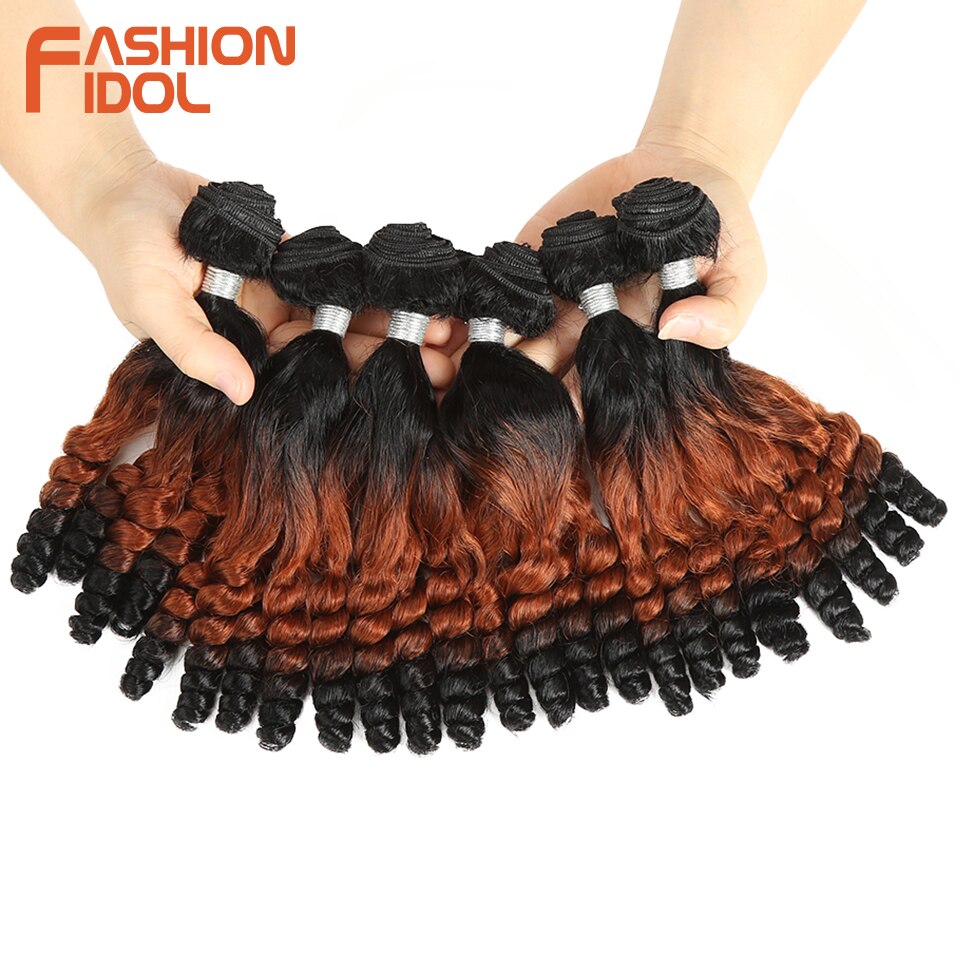 FASHION IDOL Afro Kinky Curly Hair Bundles 14 inch 7Pieces/lot Upper Straight Lower Bend Synthetic Hair Lace With Closure Fiber