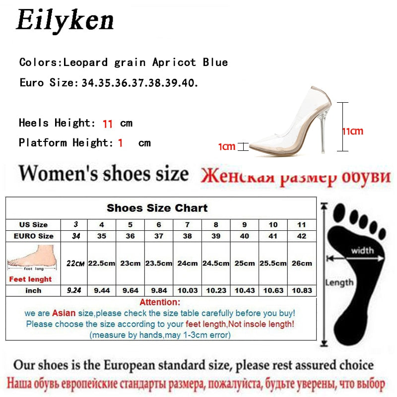 Eilyken Clear PVC Transparent Pumps Sandals Perspex Stilettos High Heels Pointed Toe Women's Nightclub