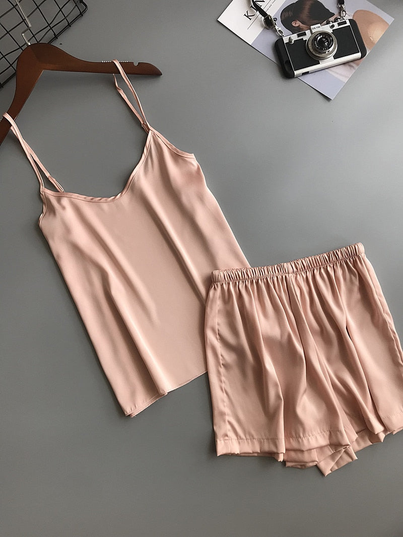 Ice Silk Women’s Summer Camisole and Shorts Sexy Pajama Set