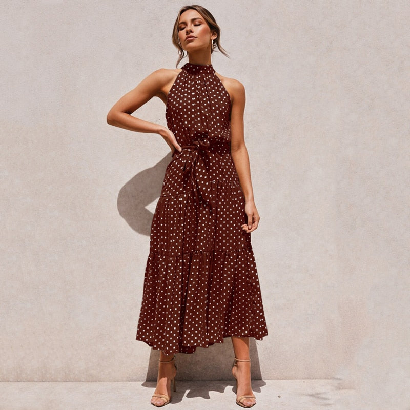 Summer Long Dress Polka Dot Casual Dresses Black Sexy Halter Strapless New 2022 Yellow Sundress Vacation Clothes For Women