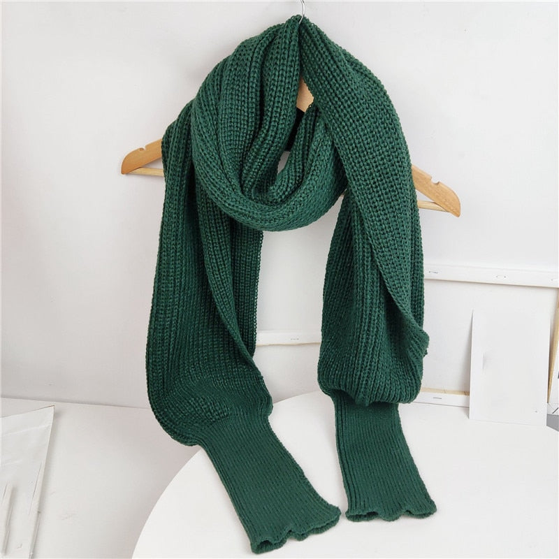  European Style Winter Women Long Scarf With Sleeves Wool Knitted Scarves For Women Thick Warm Casual Shawl High Quality