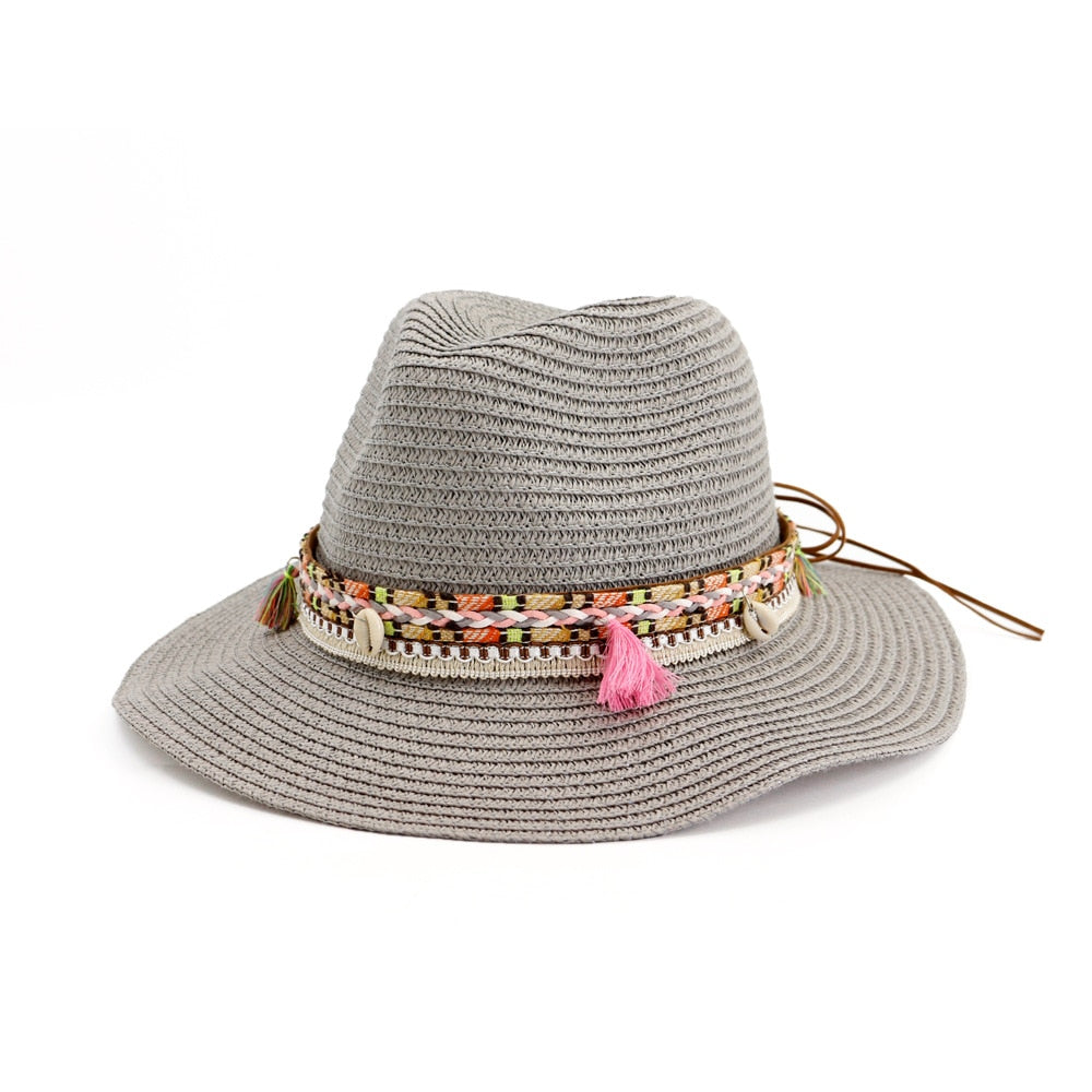 HOAREE Straw Sun Hat White Panama Hat Beach Womens Summer Caps Sombrero Female Fedora Casual Ladies Chapeau