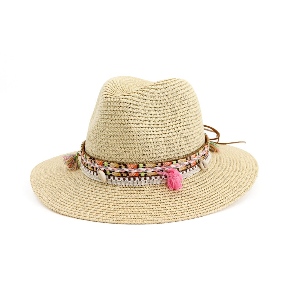 HOAREE Straw Sun Hat White Panama Hat Beach Womens Summer Caps Sombrero Female Fedora Casual Ladies Chapeau