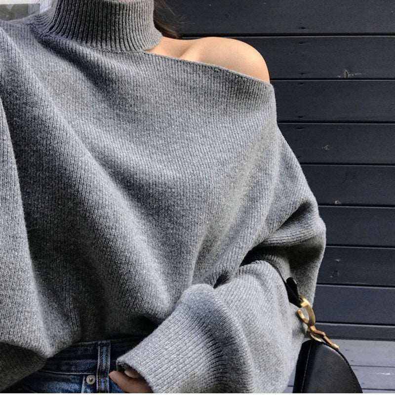 ArtSu Women's Sweaters 2019 New Casual Solid Loose Sweater Bare Shoulders Knitted Pullovers Winter Oversized Sweaters ASSW60310