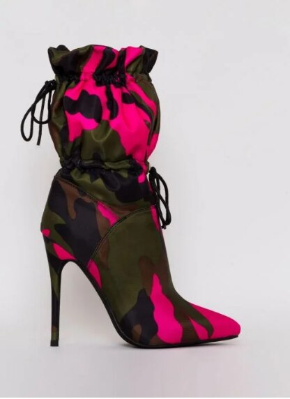 Perixir High Thin Heels Boots for Women 11cm Stilettos Fashion Camouflage Ankle Boots Woman Lace Up Sexy Chic Night Club Shoes