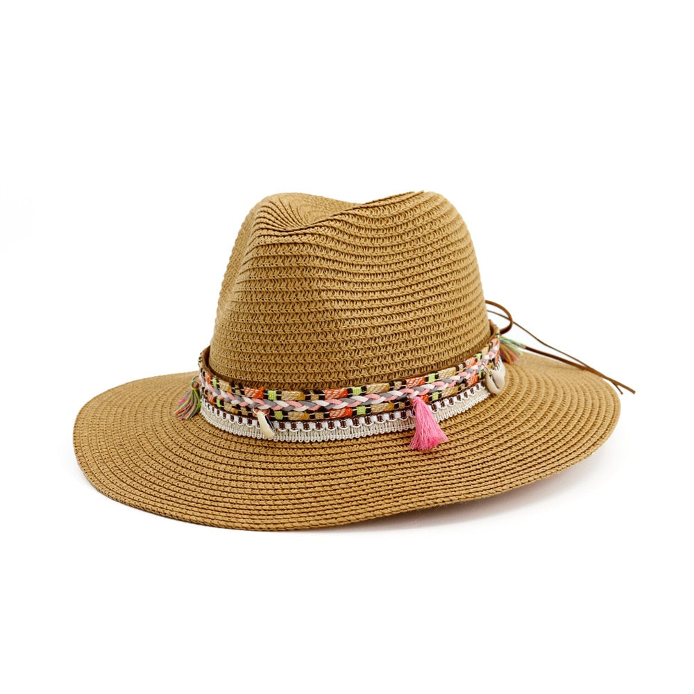 HOAREE Straw Sun Hat White Panama Hat Beach Womens Summer Caps Sombrero Female Fedora Casual Ladies Chapeau