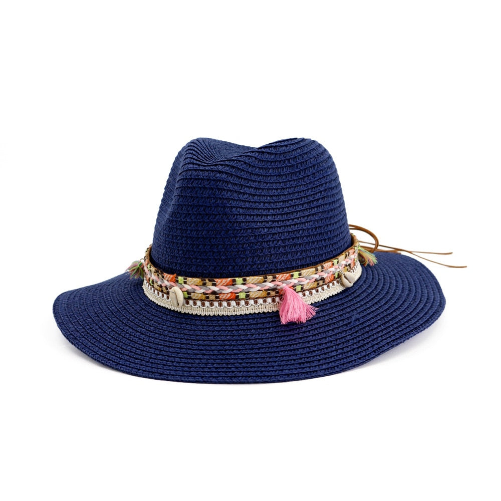 HOAREE Straw Sun Hat White Panama Hat Beach Womens Summer Caps Sombrero Female Fedora Casual Ladies Chapeau