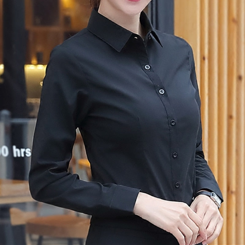 Fashion Cotton Shirts White Shirt Women Long Sleeve Shirts Tops Office Lady Basic Shirt Blouses Button Solid  Woman Blouse 5XL