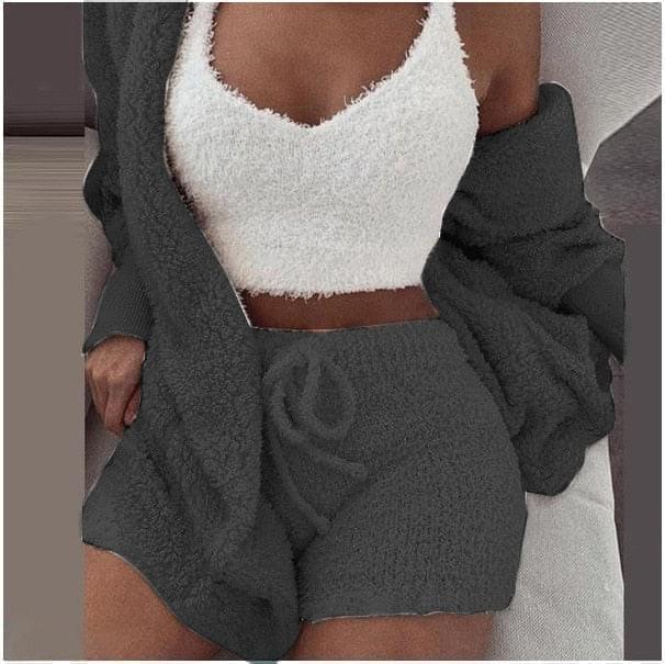 2022 Fashion Sexy Crop Top + Shorts + Coat