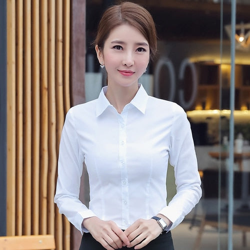 Fashion Cotton Shirts White Shirt Women Long Sleeve Shirts Tops Office Lady Basic Shirt Blouses Button Solid  Woman Blouse 5XL