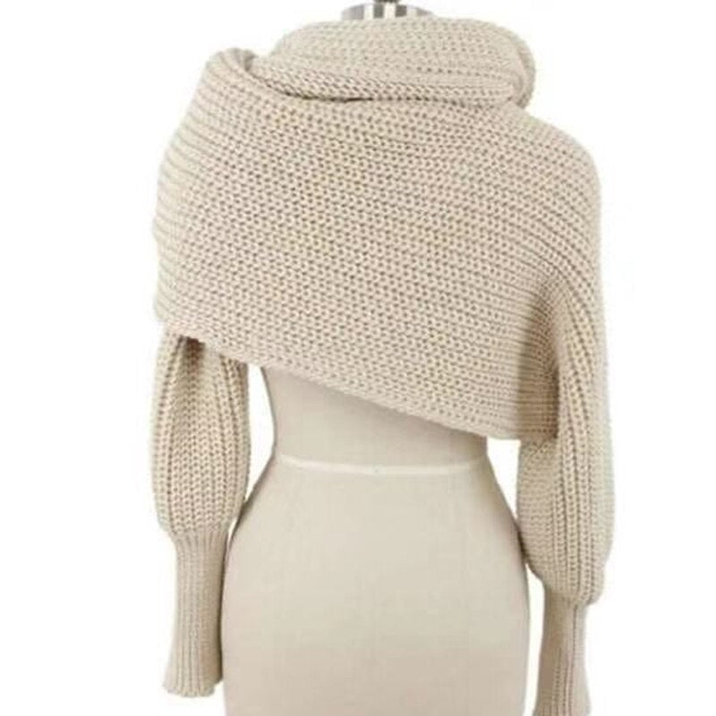  European Style Winter Women Long Scarf With Sleeves Wool Knitted Scarves For Women Thick Warm Casual Shawl High Quality