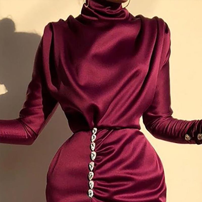 Autumn Winter Elegant Office Lady Maxi Dresses For Women 2023 Long Sleeve High Waist Bodycon Ruched Sexy Evening Party Dresseses