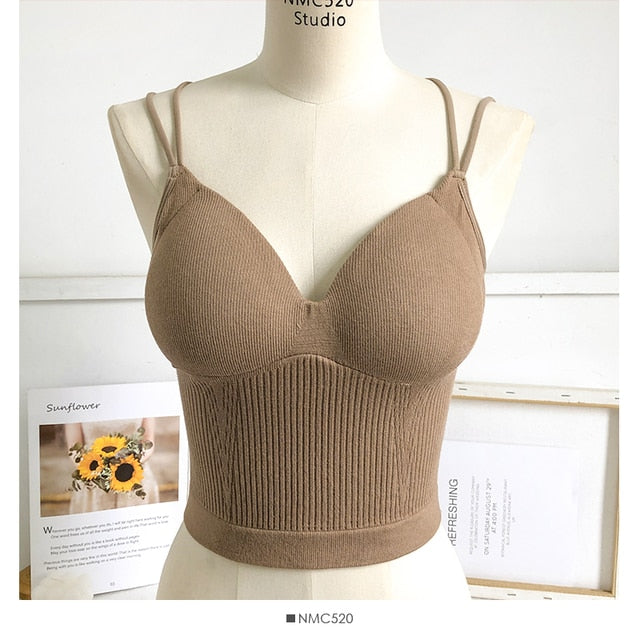 Knitted Binder Chest Woman Tank Tops Spaghetti Strap Corset Crop Camis With Built in Bras Korean Fashion Woman Tanks Camisole