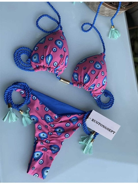 RUOTONGSEPT Swimwear Thong Bikini Set 2022 New Blue Swimsuits Woman Sexy Bathing Suits Bikinis Triangle Bandage Female Beachwear