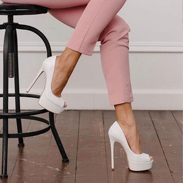 Red Patent Leather High Heel Pumps Women Shoes Peep Toe High Platform 14CM Wedding Shoes Bride Stiletto Heels Ladies Pumps