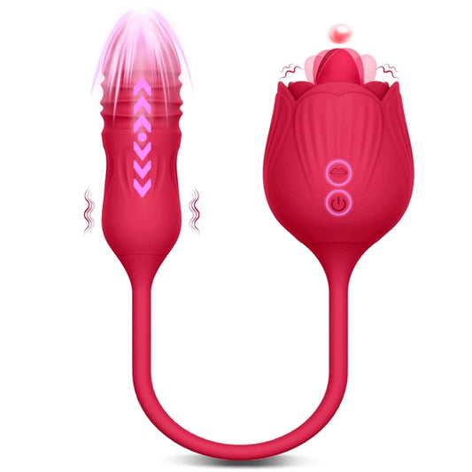 Rose Vibrator for Women Clitoral Tongue Licking Thrusting G Spot Clitoris Stimulator Butt Nipple Orgasm Masturbator Toy