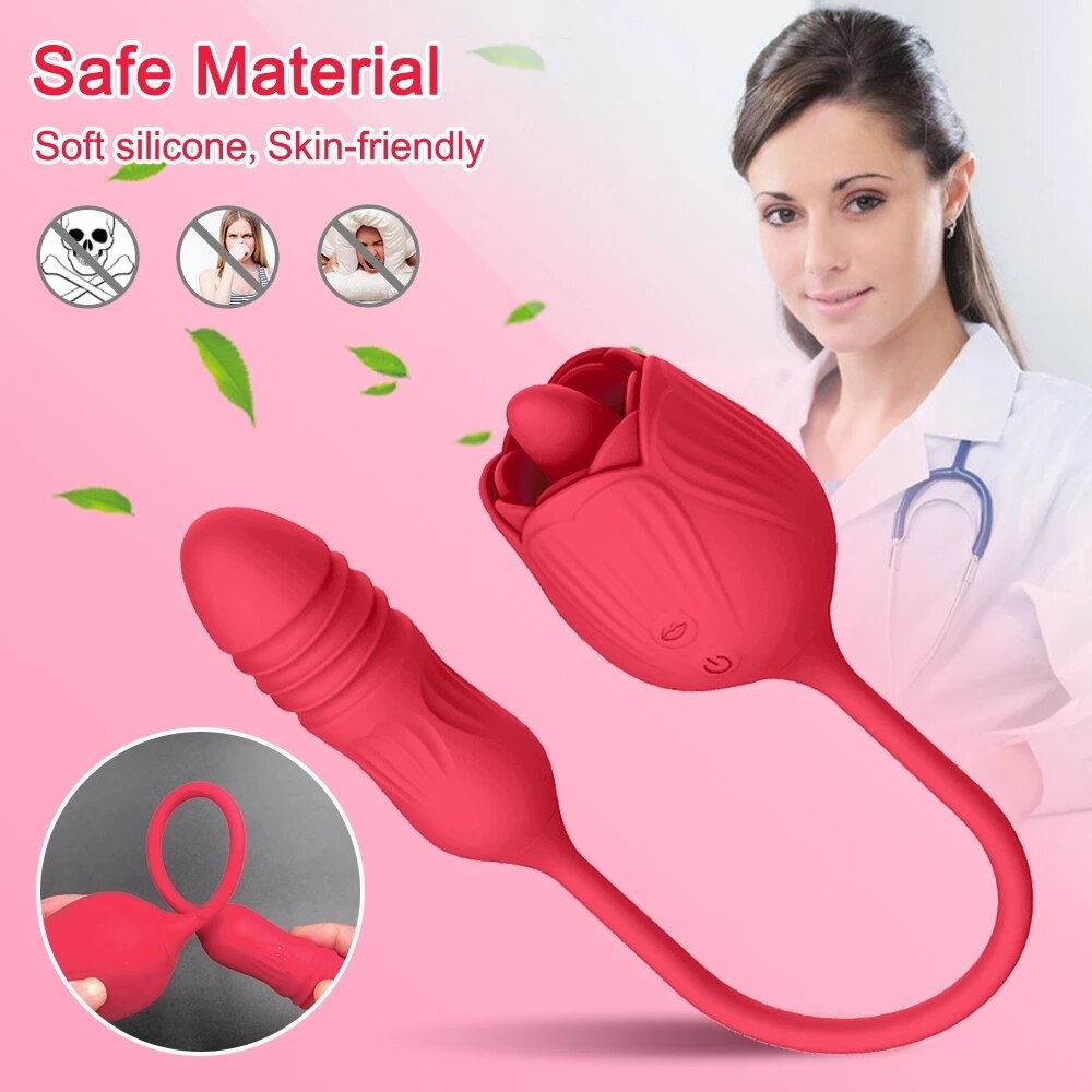 Rose Vibrator for Women Clitoral Tongue Licking Thrusting G Spot Clitoris Stimulator Butt Nipple Orgasm Masturbator Toy