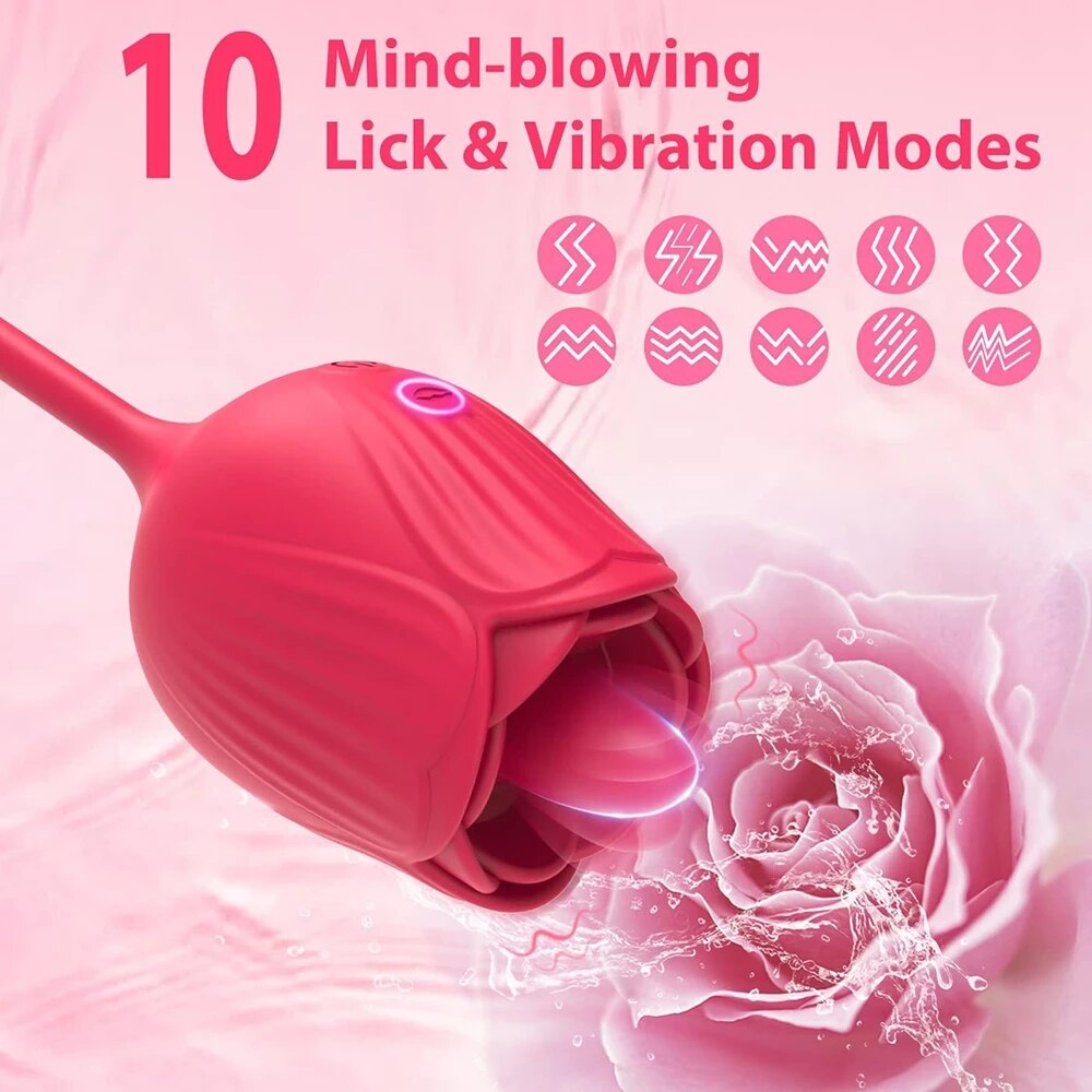 Rose Vibrator for Women Clitoral Tongue Licking Thrusting G Spot Clitoris Stimulator Butt Nipple Orgasm Masturbator Toy