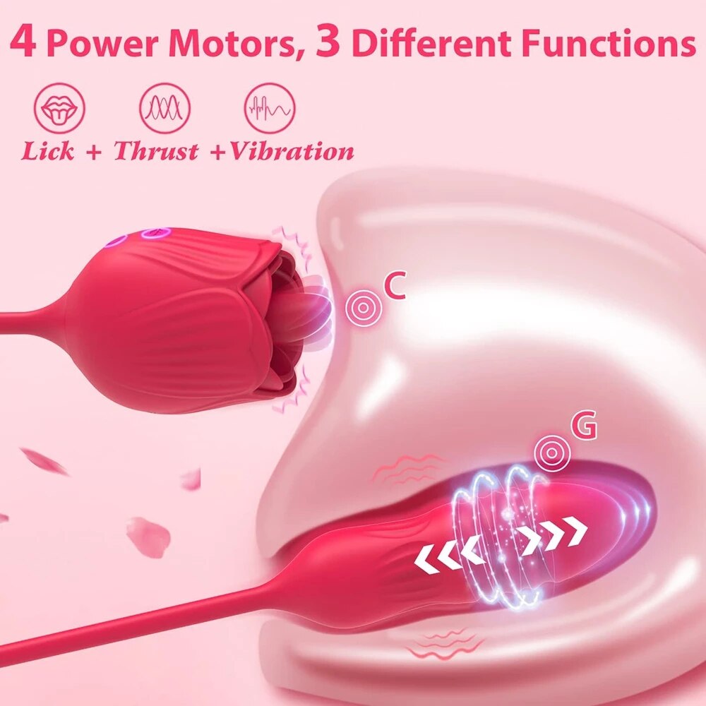 Rose Vibrator for Women Clitoral Tongue Licking Thrusting G Spot Clitoris Stimulator Butt Nipple Orgasm Masturbator Toy