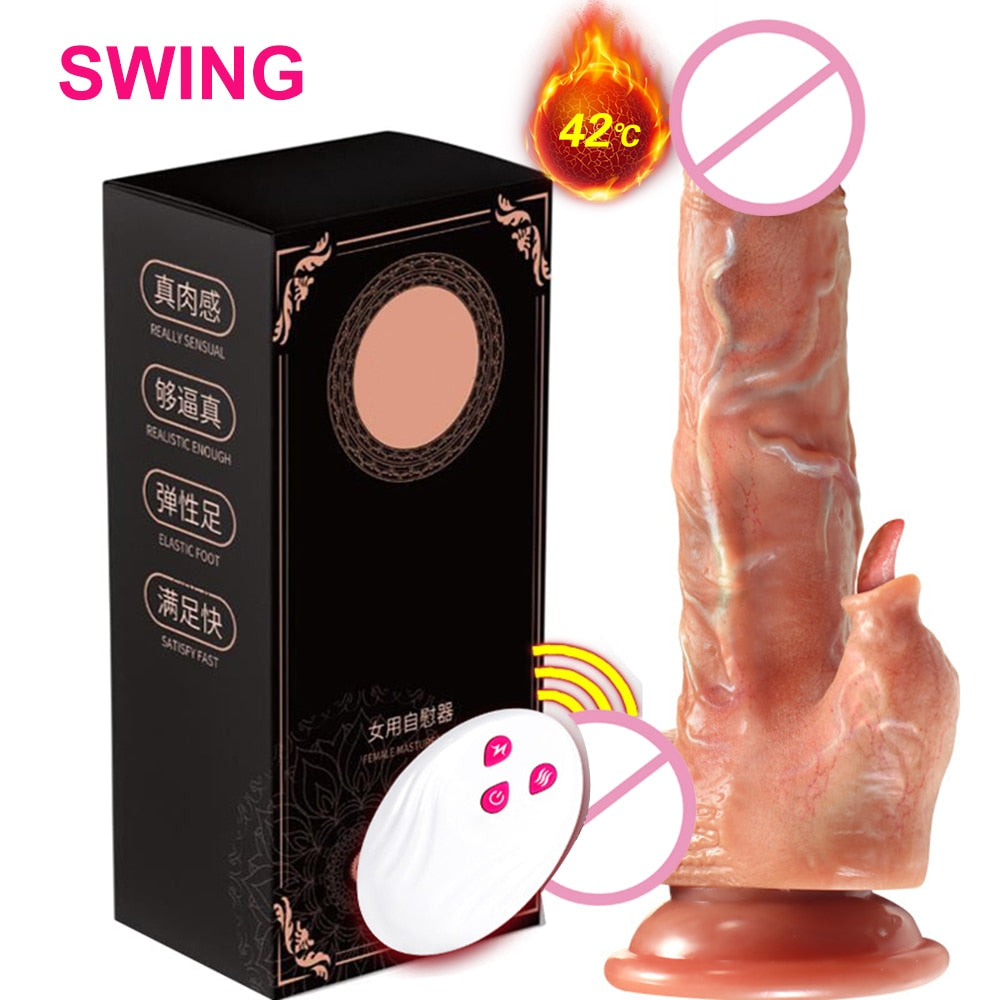 Wireless Remote Telescopic Swing Realistic Dildo Vibrator Tongue Licking Heating Penis G Spot Massage Sex Toy For Women Men