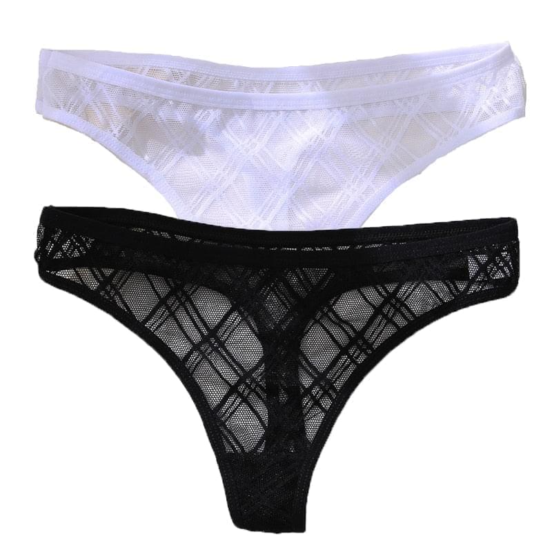 2PCS/Set Lace Sexy G-String - Transparent Women's panties Low-Waist Mesh Perspective Lingerie M-XL