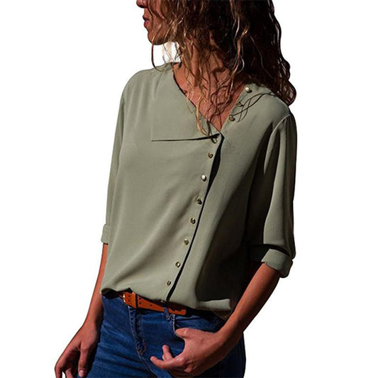 Women Tops And Blouses 2022 Fashion Long Sleeve Skew Collar Chiffon Blouse Casual Tops Plus Size Elegent Work Wear Shirt