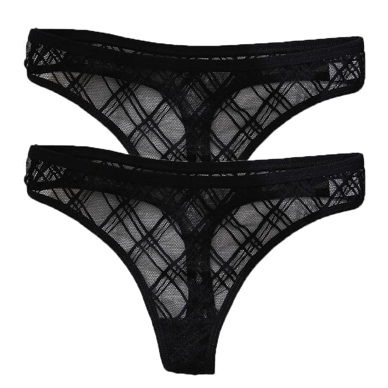 2PCS/Set Lace Sexy G-String - Transparent Women's panties Low-Waist Mesh Perspective Lingerie M-XL