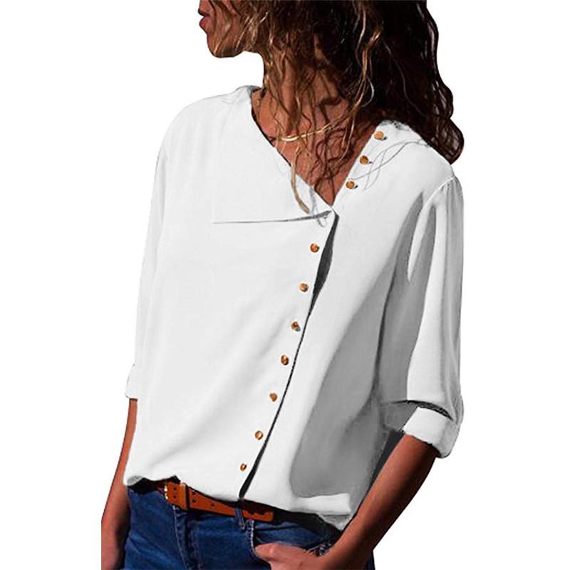 Women Tops And Blouses 2022 Fashion Long Sleeve Skew Collar Chiffon Blouse Casual Tops Plus Size Elegent Work Wear Shirt