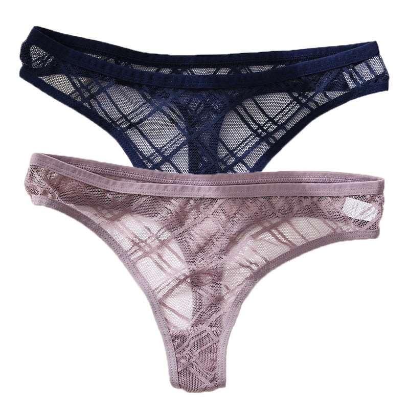 2PCS/Set Lace Sexy G-String - Transparent Women's panties Low-Waist Mesh Perspective Lingerie M-XL