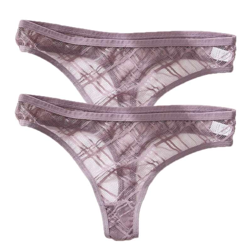 2PCS/Set Lace Sexy G-String - Transparent Women's panties Low-Waist Mesh Perspective Lingerie M-XL