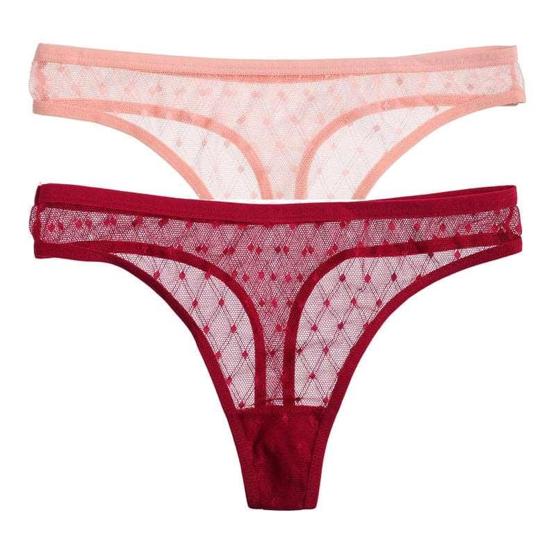 2PCS/Set Lace Sexy G-String - Transparent Women's panties Low-Waist Mesh Perspective Lingerie M-XL