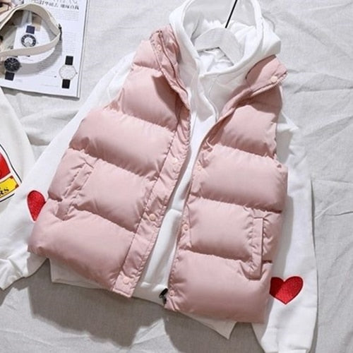 Women Winter Warm Cotton Padded Puffer Vests Sleeveless Parkas Jacket