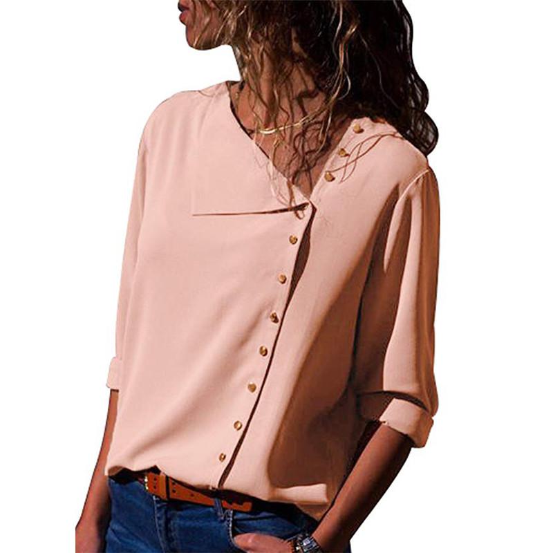 Women Tops And Blouses 2022 Fashion Long Sleeve Skew Collar Chiffon Blouse Casual Tops Plus Size Elegent Work Wear Shirt