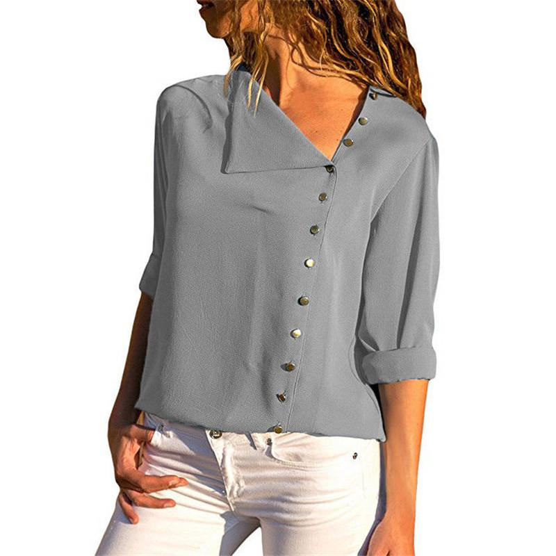 Women Tops And Blouses 2022 Fashion Long Sleeve Skew Collar Chiffon Blouse Casual Tops Plus Size Elegent Work Wear Shirt