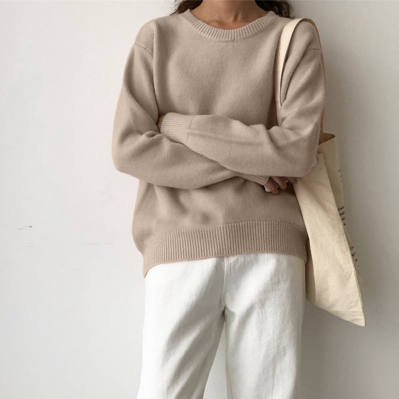 WYWM Winter Warm Knitted O Neck Sweater Women 2022 Korean Elegant Basic Pullovers Ladies Loose Soft New Green Female Clothing