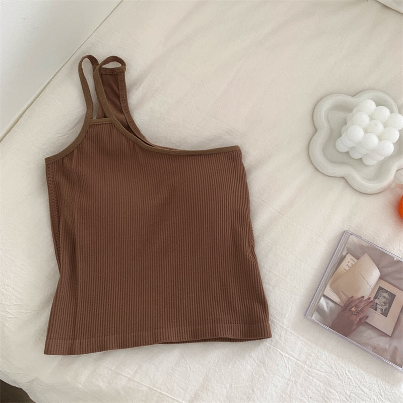 Knitted Binder Chest Woman Tank Tops Spaghetti Strap Corset Crop Camis With Built in Bras Korean Fashion Woman Tanks Camisole