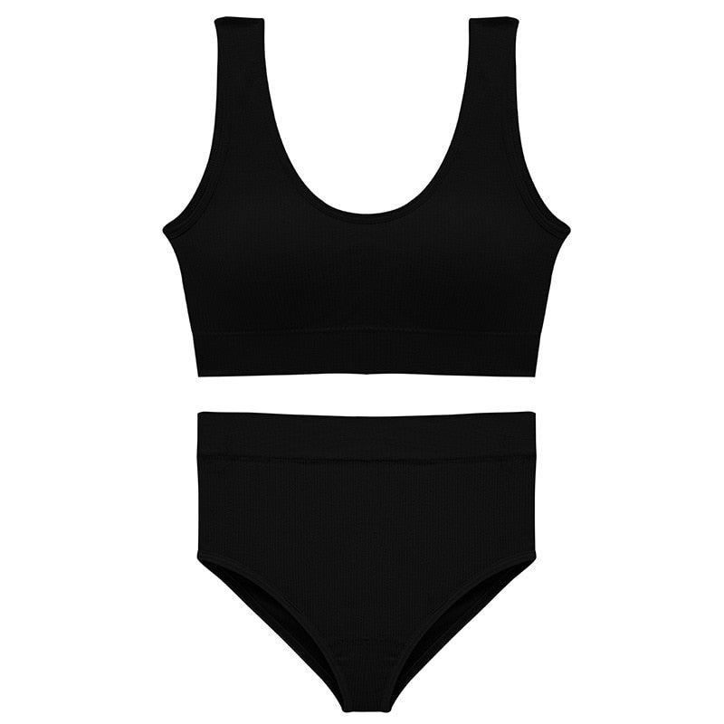 French Backless Push Up Underwear Set Women Sexy G-String Seamless Bralette Female Lingerie Soft Tank Crop Top Gym Sport Bra Set