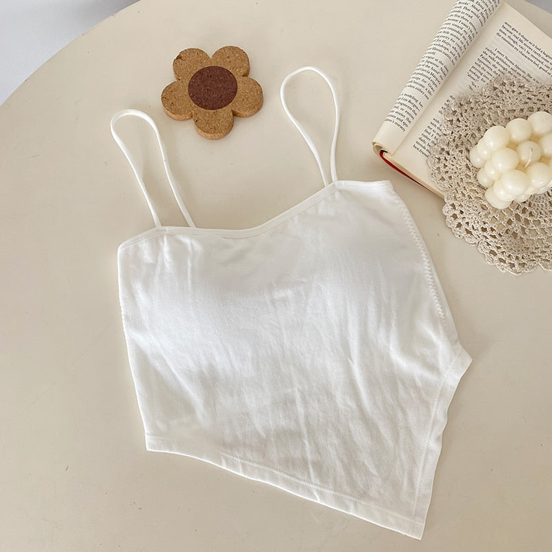 Knitted Binder Chest Woman Tank Tops Spaghetti Strap Corset Crop Camis With Built in Bras Korean Fashion Woman Tanks Camisole