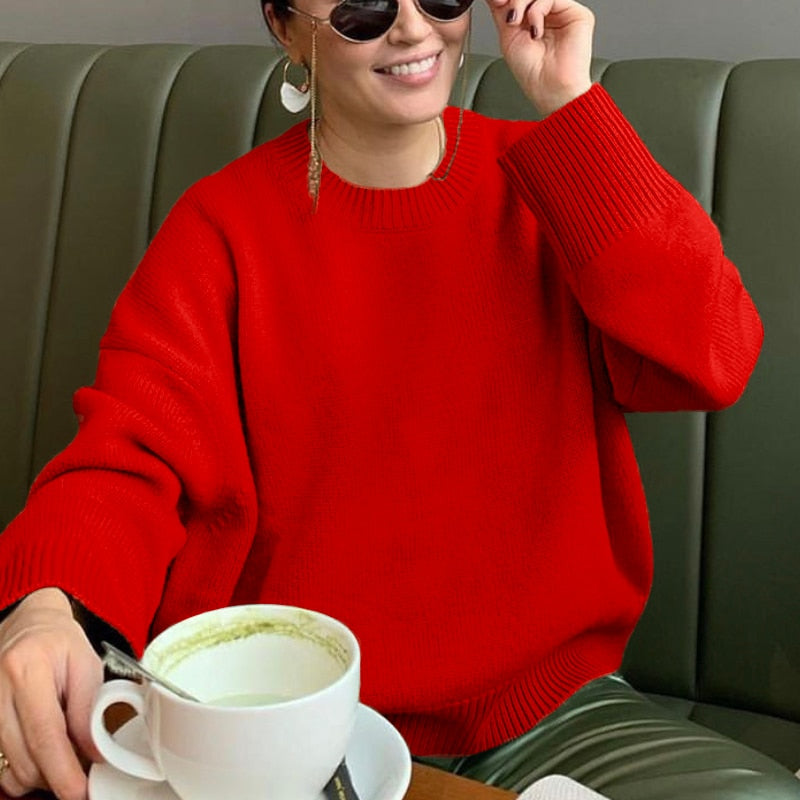 WYWM Winter Warm Knitted O Neck Sweater Women 2022 Korean Elegant Basic Pullovers Ladies Loose Soft New Green Female Clothing